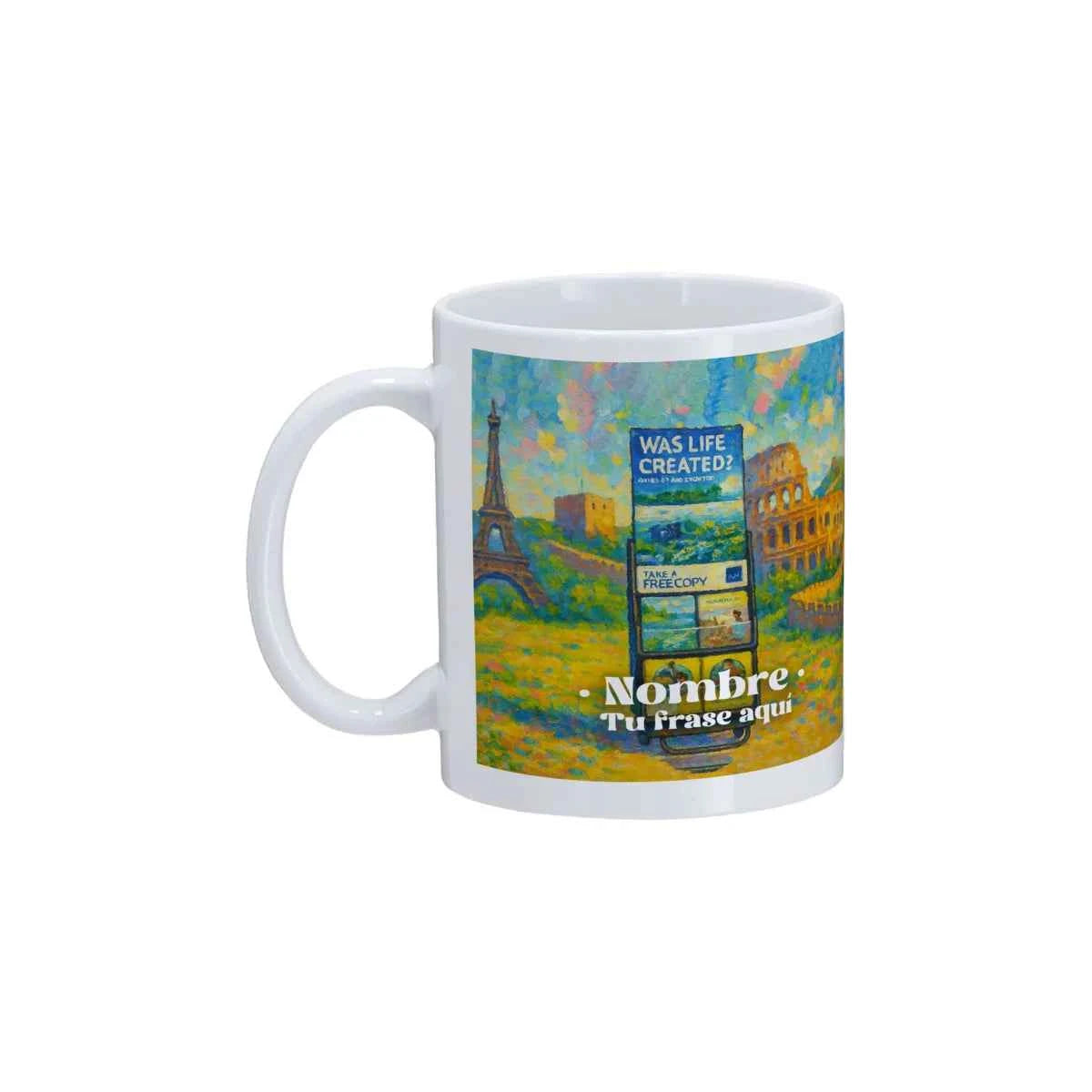 Taza personalizada diseño Carritos con paisaje colorido y monumentos.