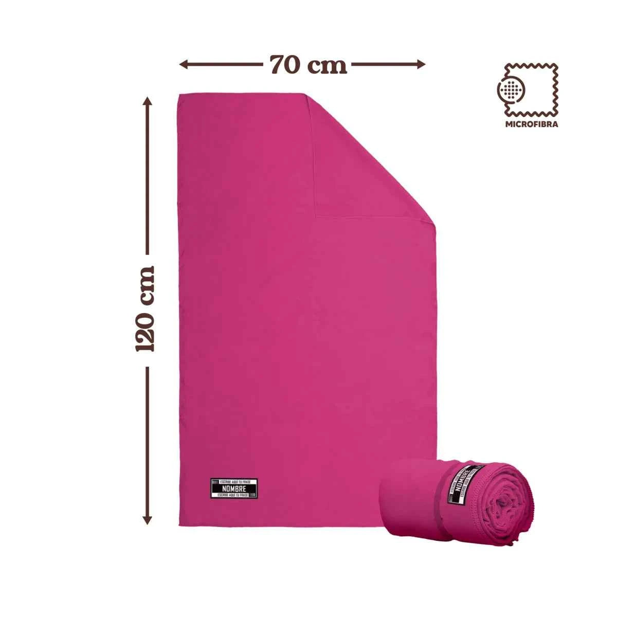 Toalla de microfibra personalizada ligera para deporte, color rosa. Regalo útil para el gym. 