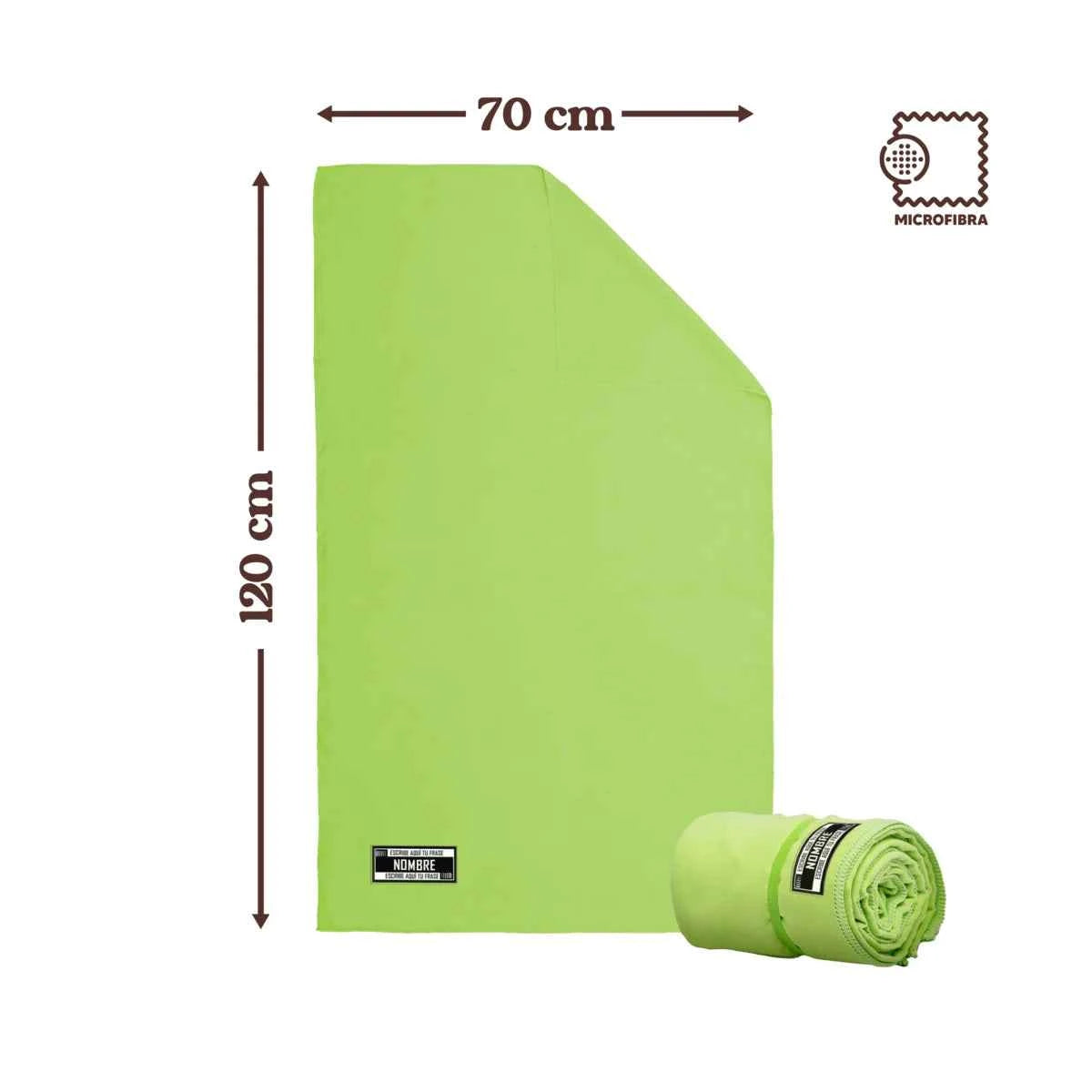 Toalla de microfibra personalizada ligera para deporte, color verde. Regalo útil para el gym. 