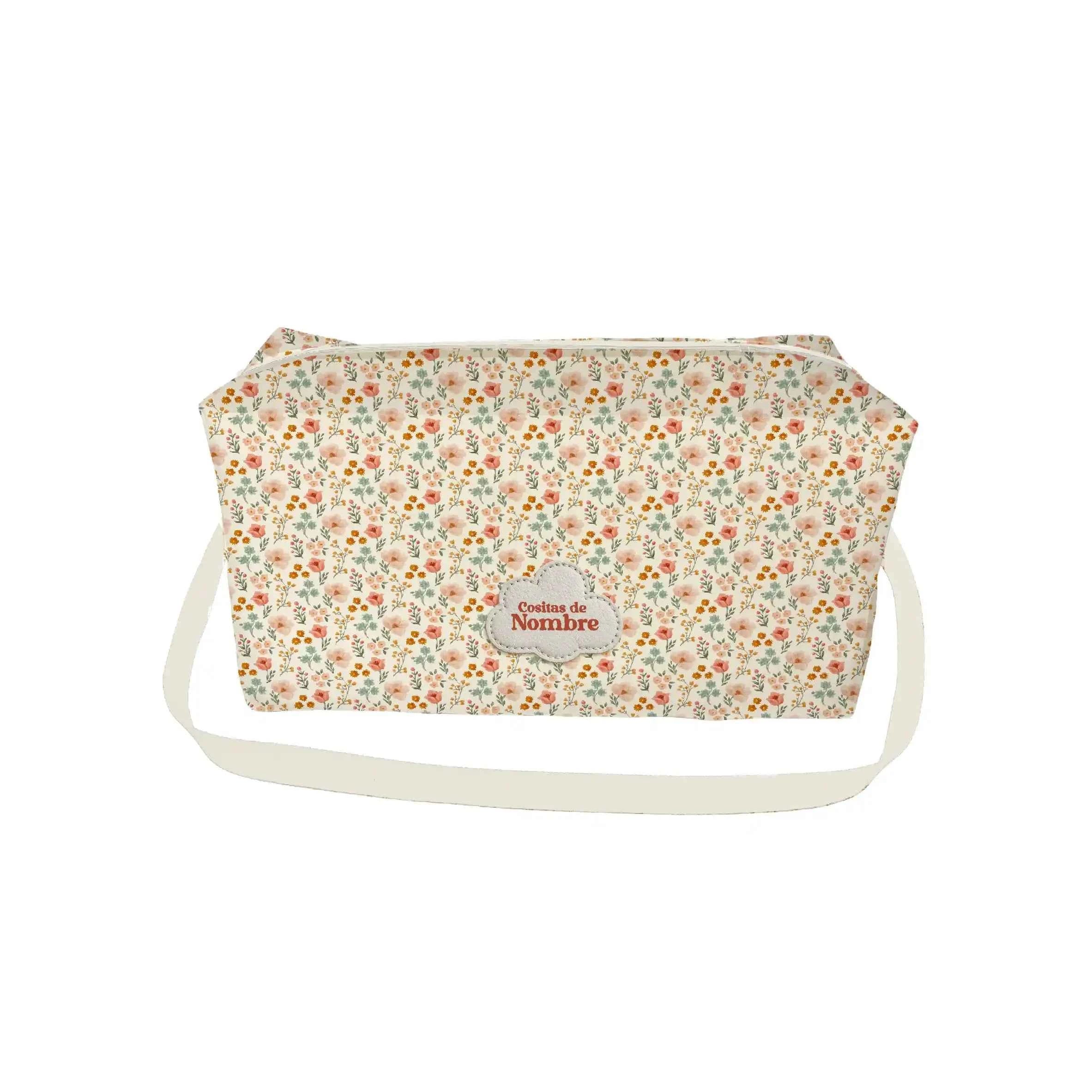 Bolso de bebé acolchado con estampado Florecitas Vintage, 100% fabricado en España. Ligero, personalizable y con gran capacidad.