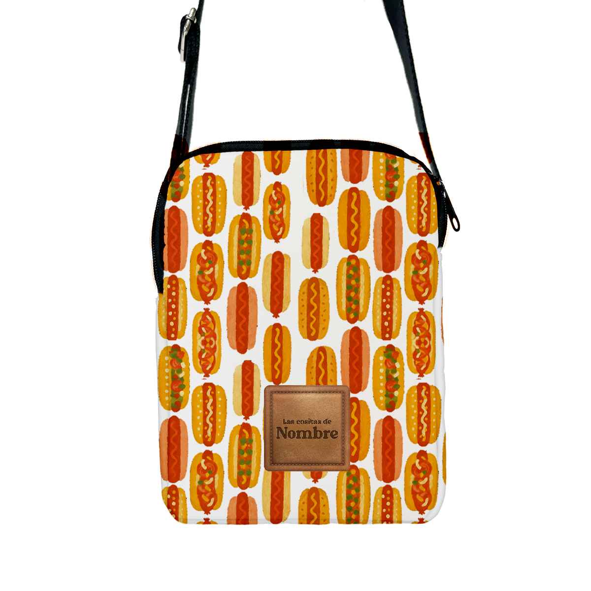 bandolera para perros fabricada en españa personalizada con nombre y estampado hot dog