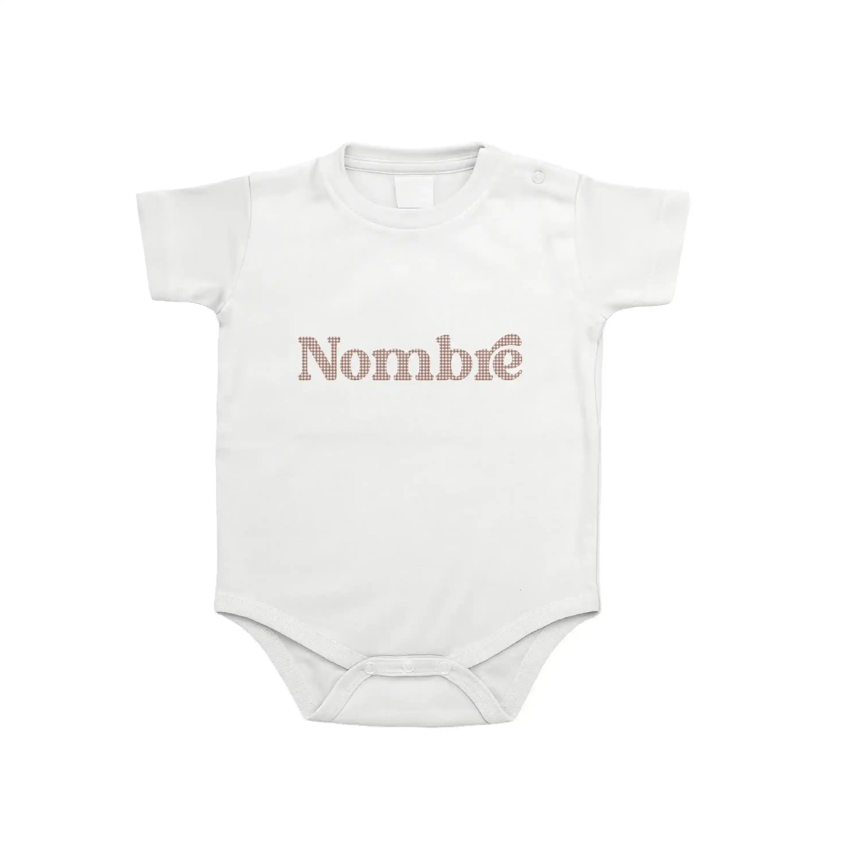 Body 100% algodón con sello personalizado y estampado Vichy Choco. Suave, cómodo y perfecto para pieles delicadas.