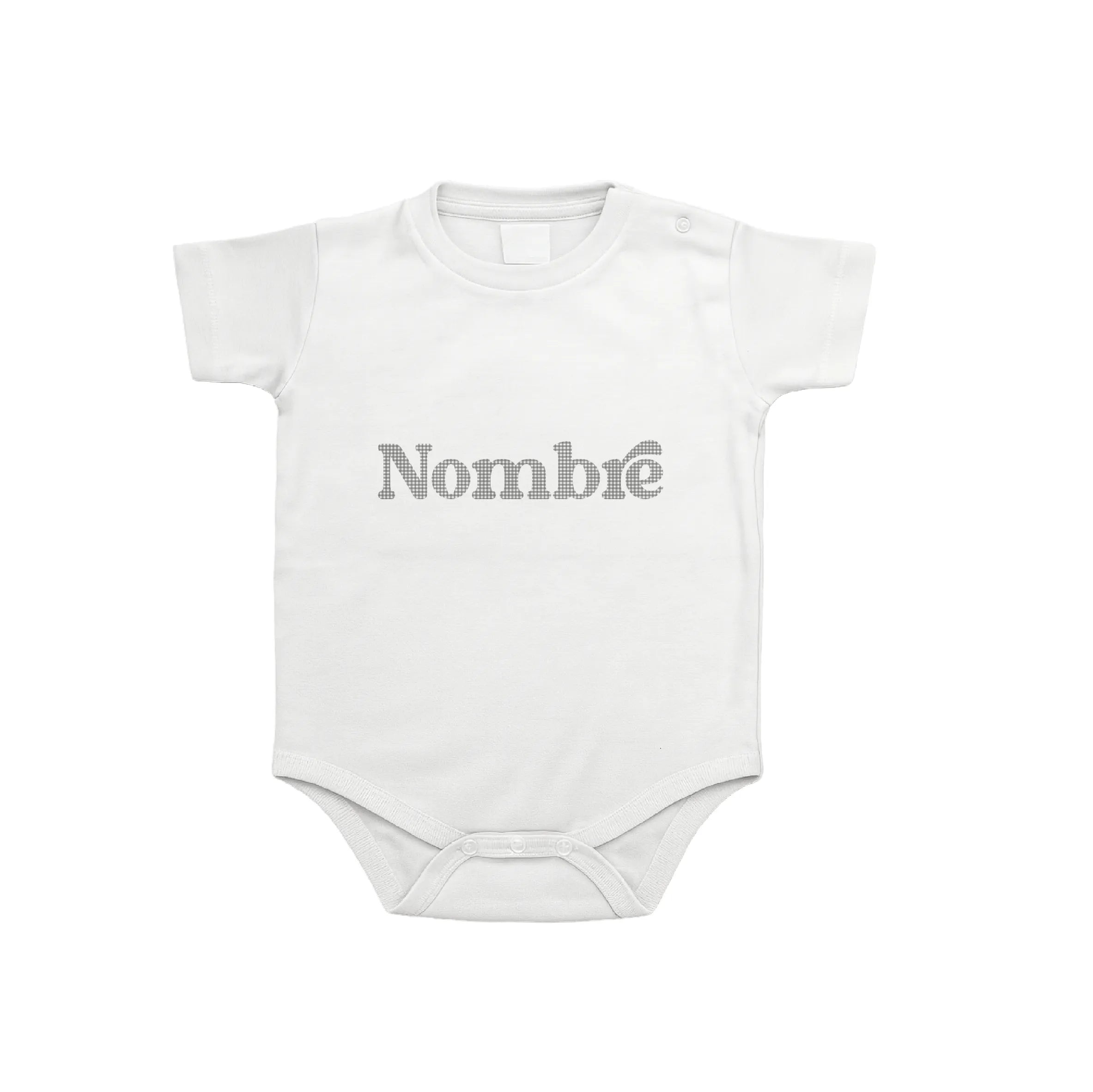 Body 100% algodón con sello personalizado y estampado Vichy Gris. Suave y perfecto para pieles delicadas.