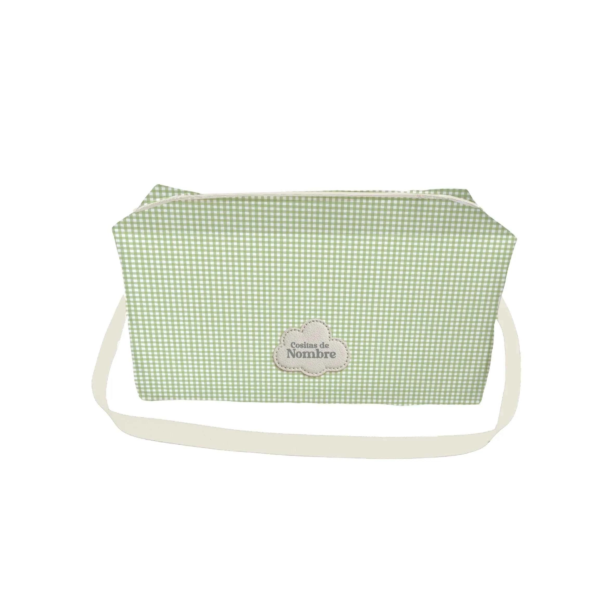 Bolso de bebé acolchado con estampado Vichy Menta, 100% fabricado en España. Ligero, personalizable y de gran capacidad.