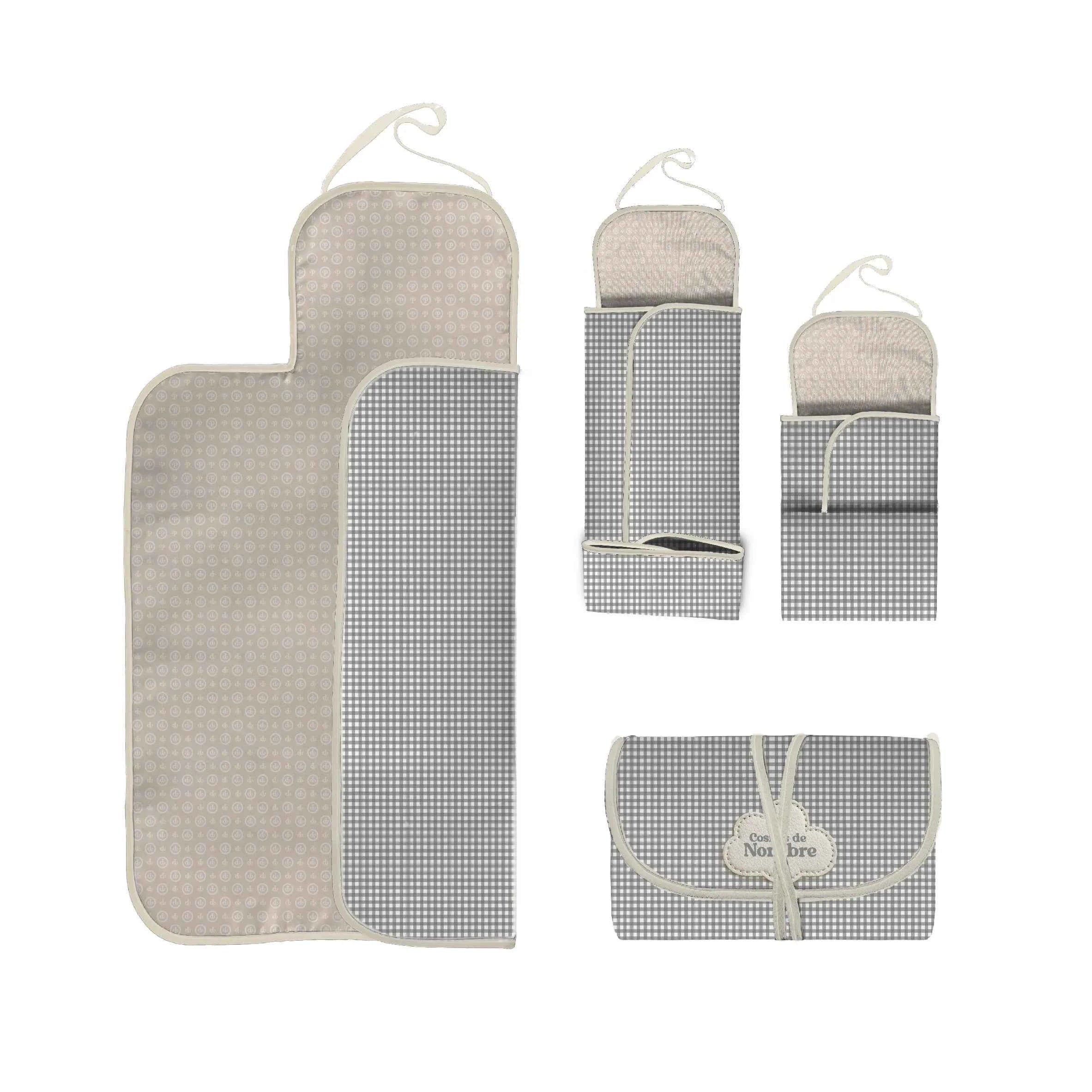 Cambiador enrrollable con estampado Vichy Gris fabricado en España. Suave, grande y perfecto para cualquier salida.