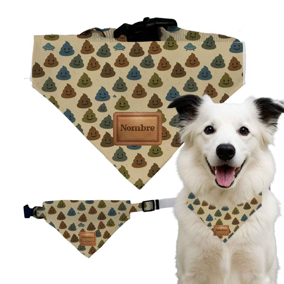 Bandana para perro con estampado CacaLove personalizable con nombre.