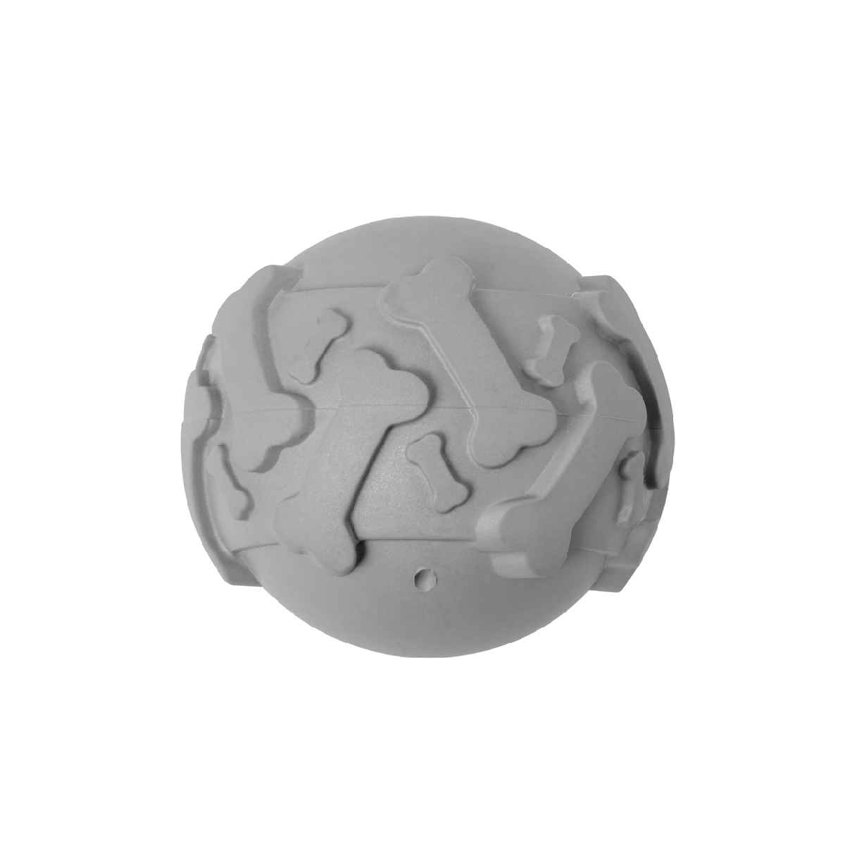 Pelota de goma incluida en el kit de paseo para perros en color gris.