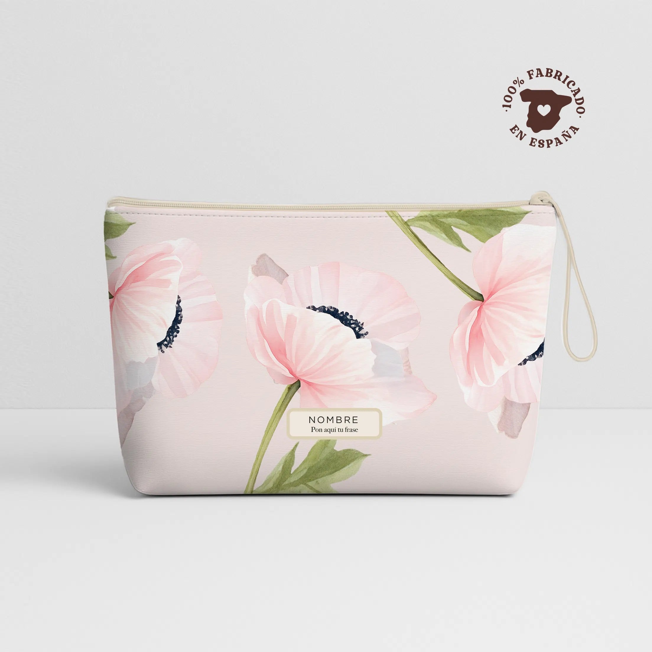 Pack Personalizado 4 Neceseres | Rosita Bonita - neceser floral rosa con etiqueta, fabricado en España.