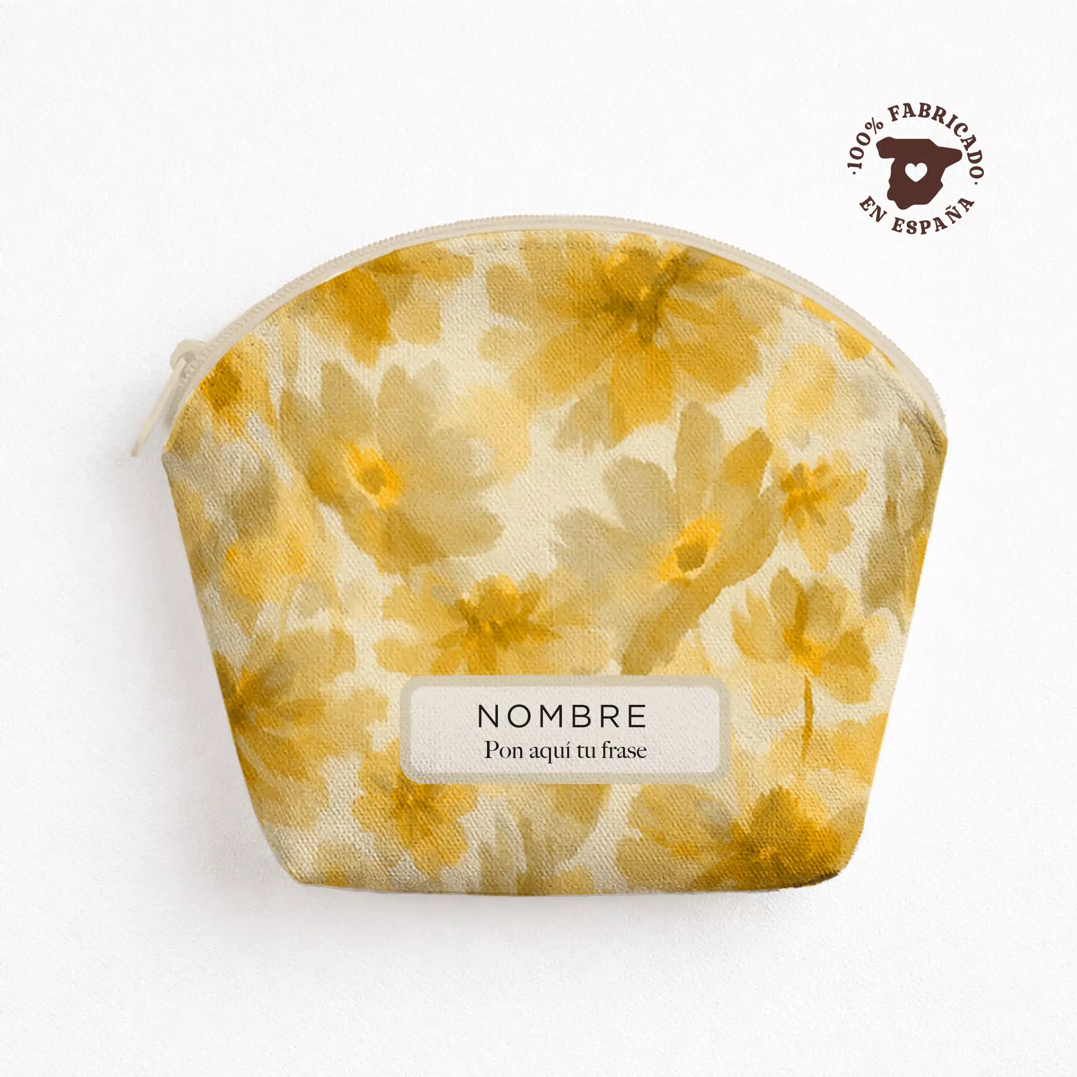 Pack Personalizado | Neceser beauty Sol Solecito para maquillaje, joyas y objetos pequeños con diseño luminoso. El estampado es moderno y floral en tonos amarillos