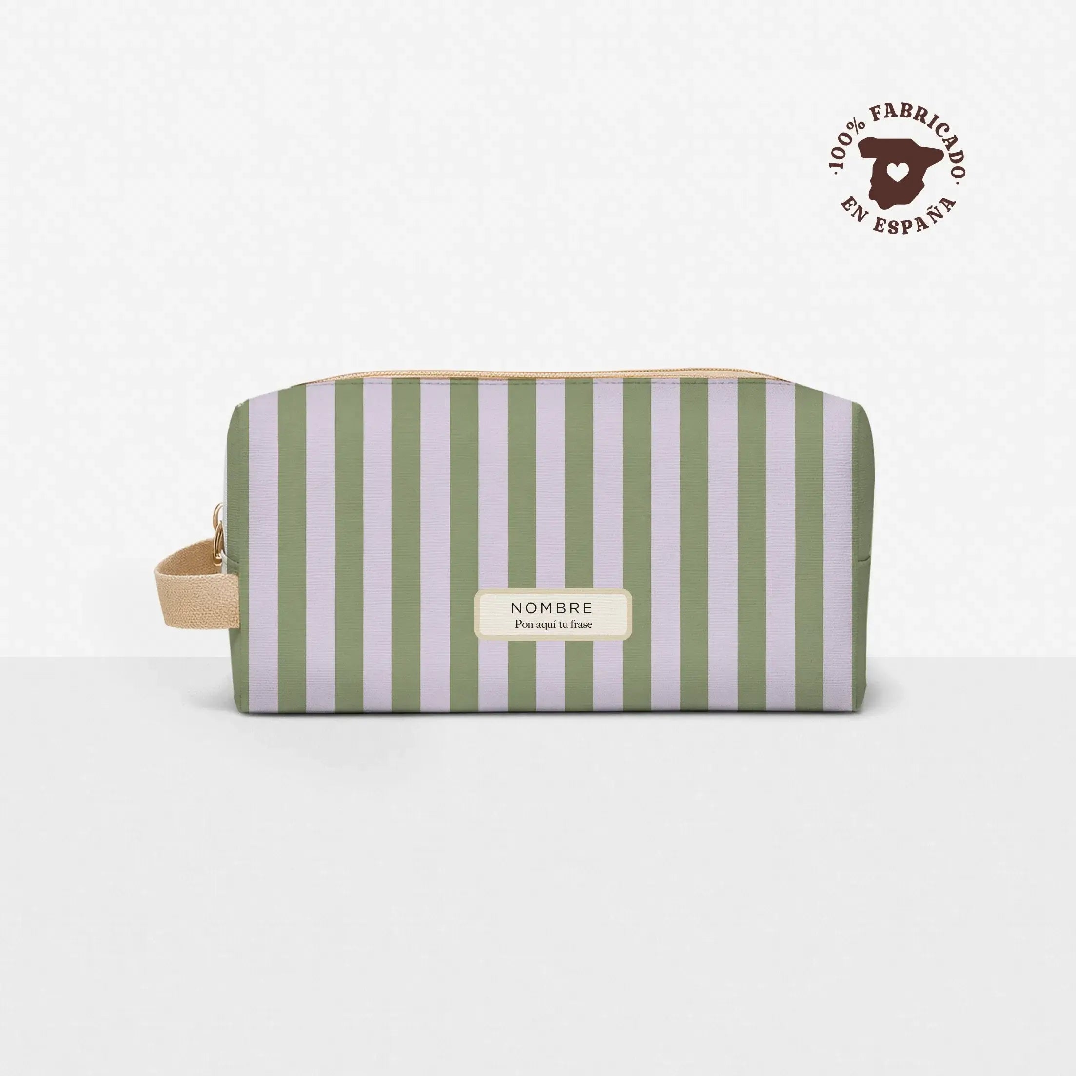 Pack 4 Neceseres - Ramito de Violetas con diseño a rayas en tonos verdes y lilas.