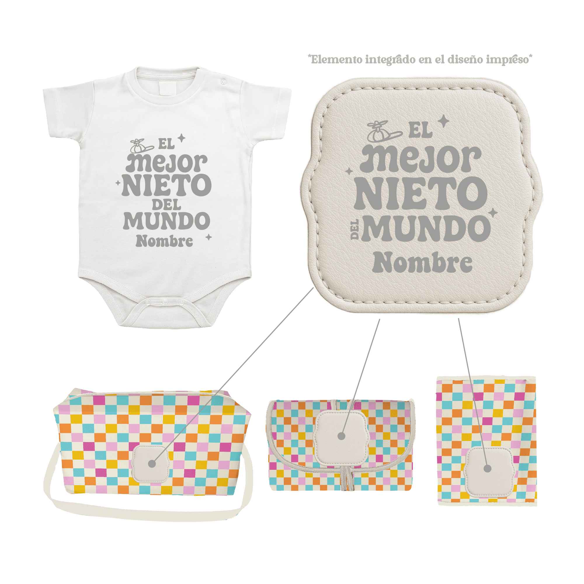 Pack Bebé Cuadritos Baby con sello “Soy el mejor nieto del mundo”. Regalo personalizado ideal para recién nacidos.