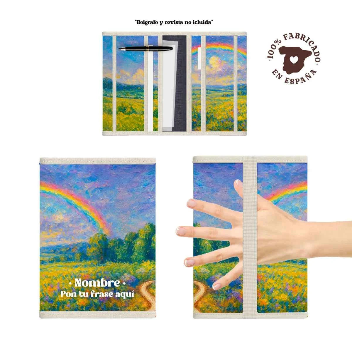 Portadocumentos Arcoíris en tonos verdes, azules y arcoíris, acolchado, ligero y fabricado 100% en España.