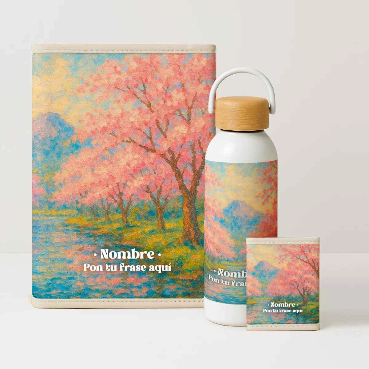 Pack Organizados Cerezos con tonos pastel rosados y celestes en estilo artístico.