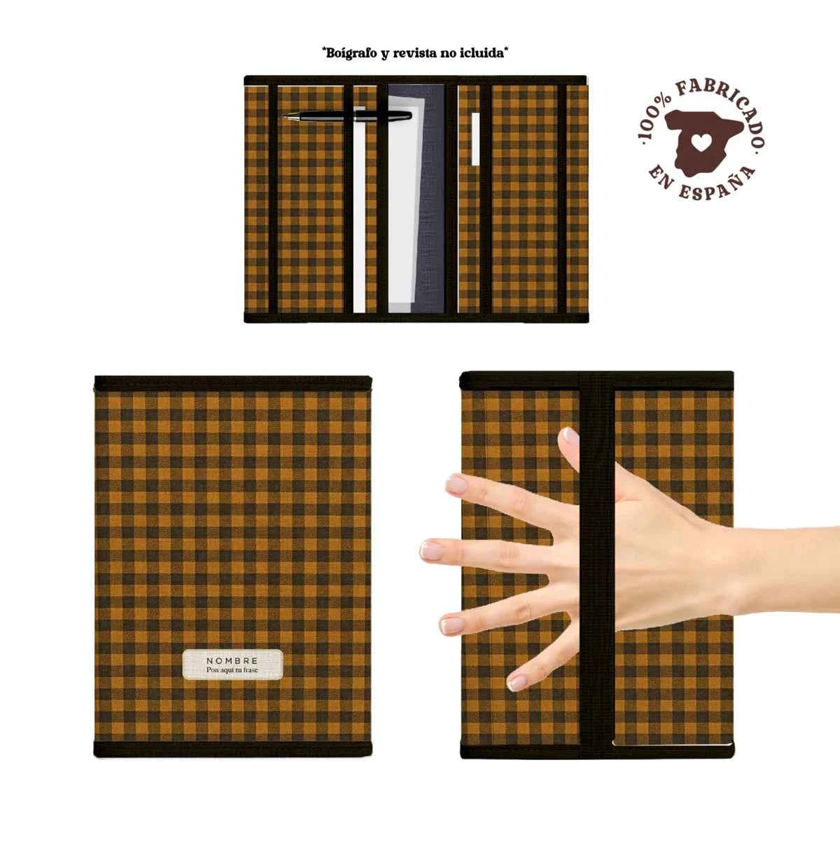 Portadocumentos Vichy Bee en tonos miel, acolchado y ligero; fabricado 100% en España, ideal para documentos y tratados.