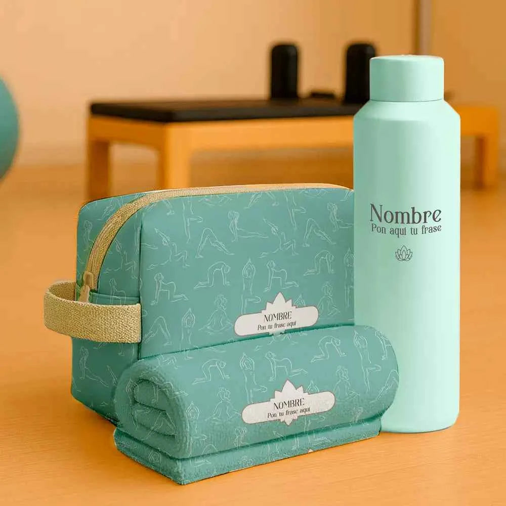 Pack Pilates | Bidón, neceser y toalla | Orquídeas Menta