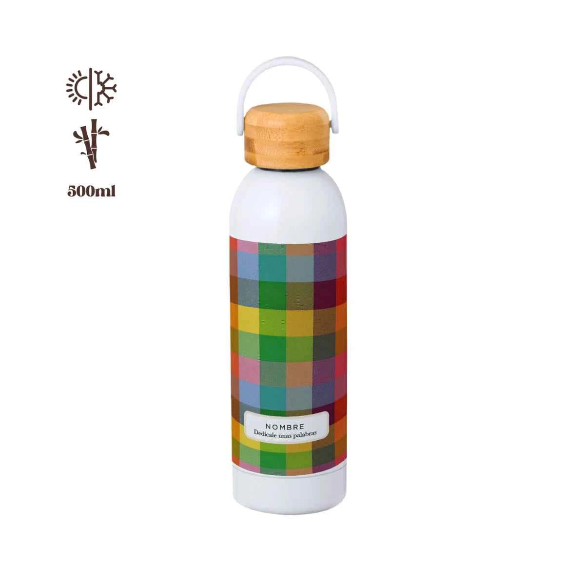 Bidón térmico personalizable con nombre frase de 500 ml de capacidad con un estampado colorido Pixel
