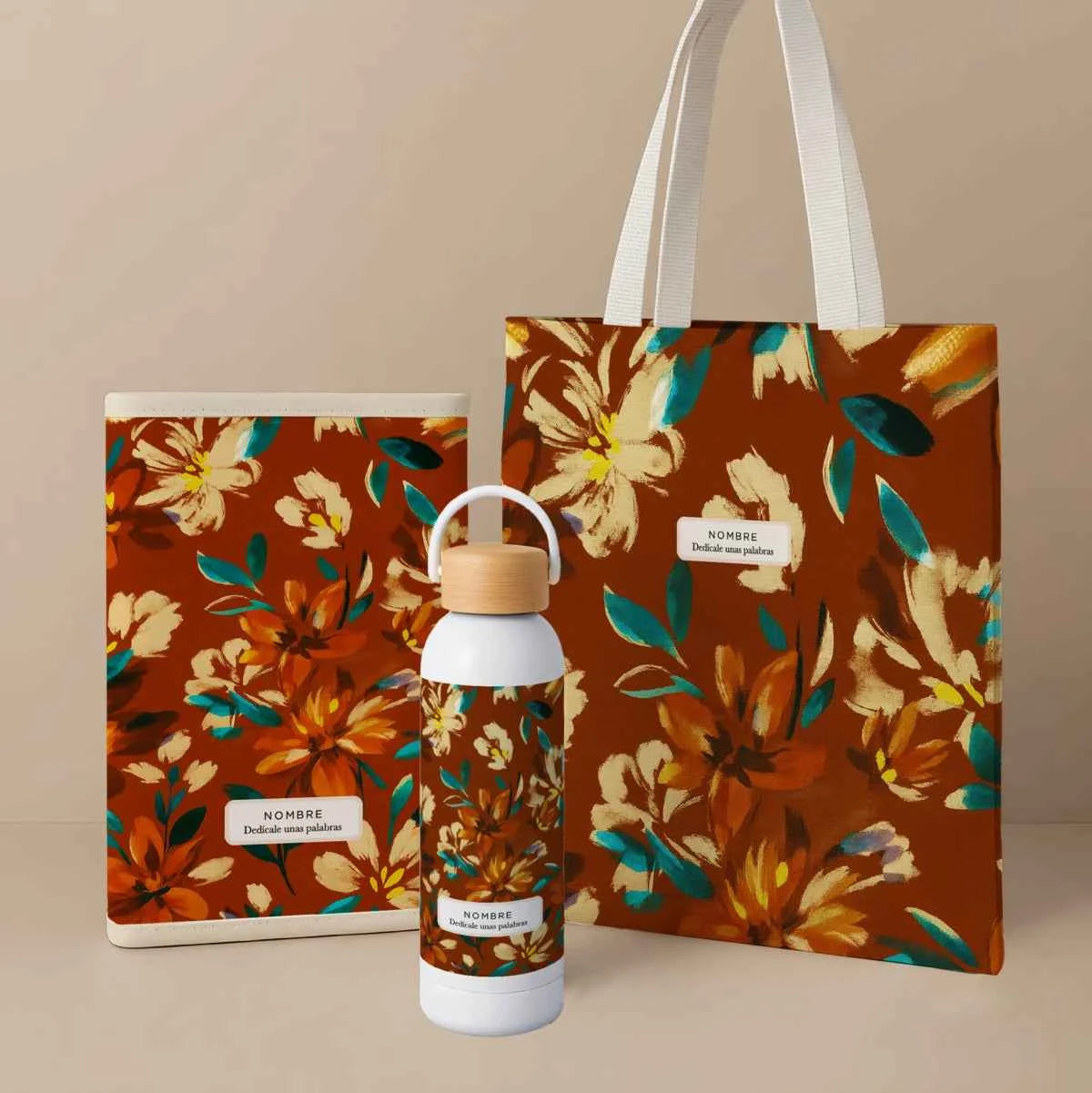 Pack Pioneros personalizado con portadocumentos, tote bag de loneta y bidón térmico de 500 ml, fabricados en España y con estampado Mocatriz