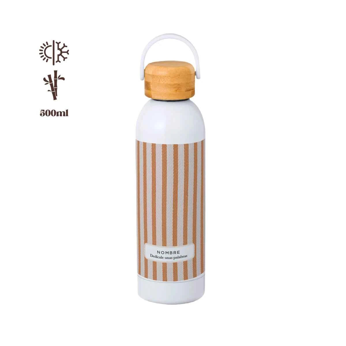 Bidón térmico personalizado de 500 ml con tapa de bambú con estampado Mocatriz