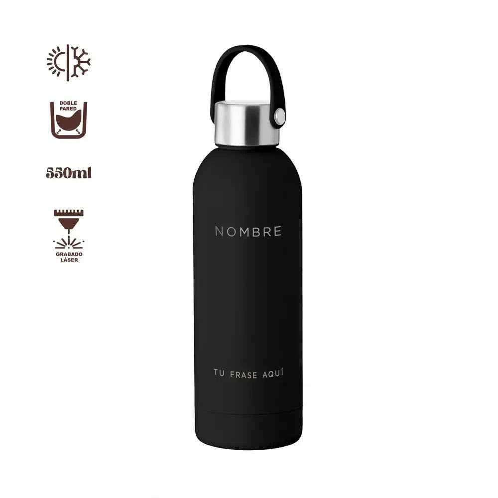 Bidón térmico personalizado en color negro, ideal como regalo para hombre.