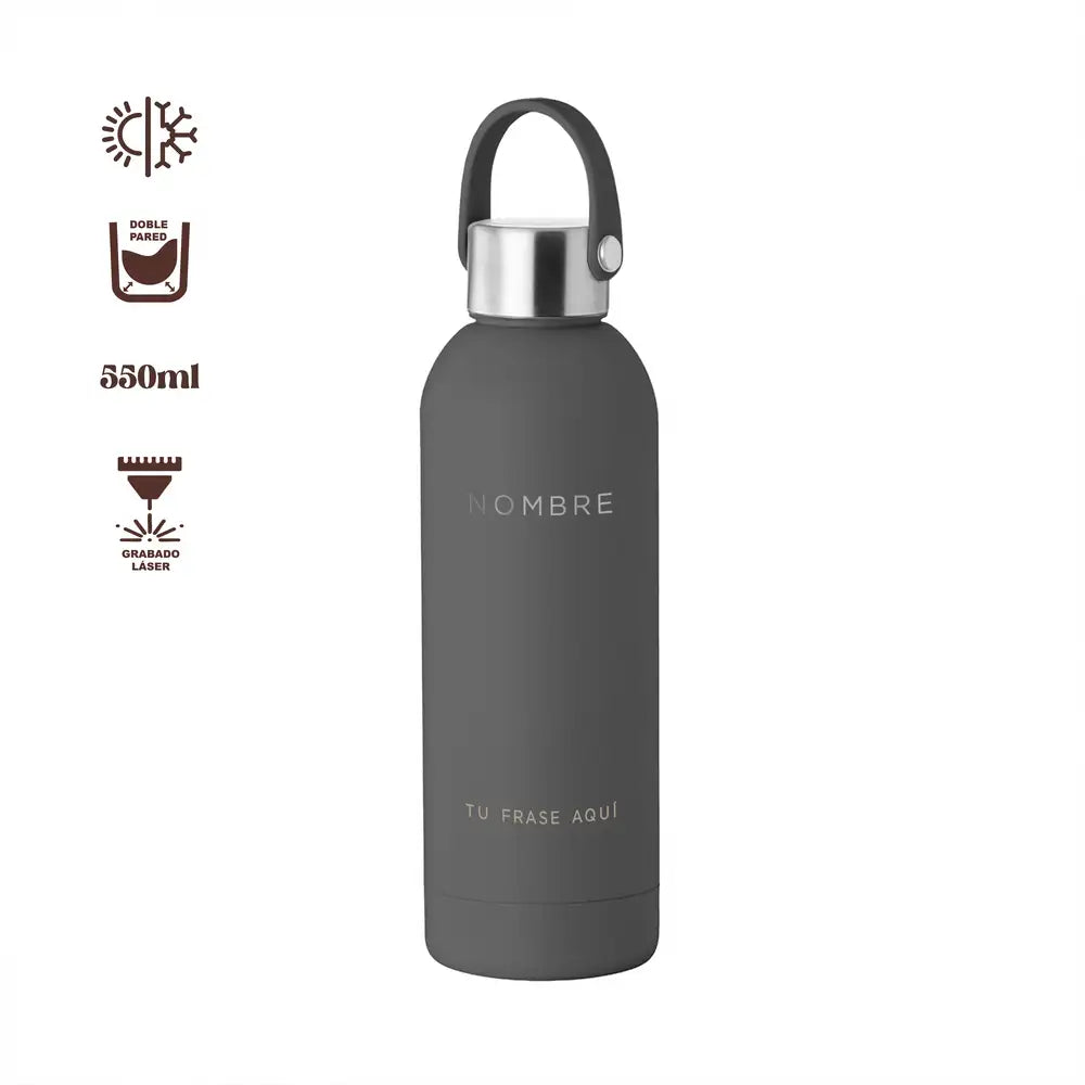 Bidón térmico personalizado con estampado de cuadros tartán en azul y marron, ideal como regalo para hombre. 