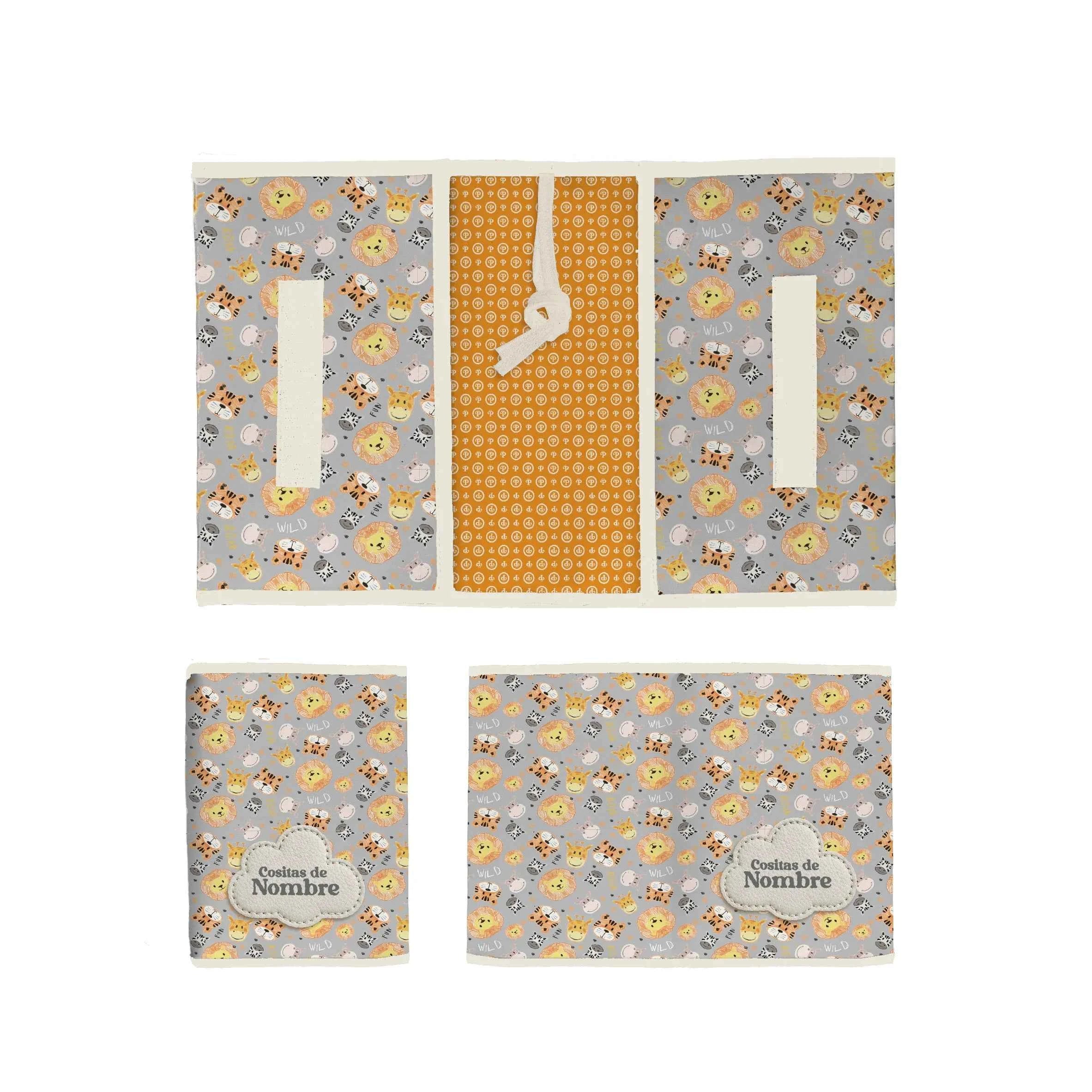Portapañales y portadocumentos con estampado Animales, fabricado en España. Ideal para pañales, toallitas y documentación del bebé.