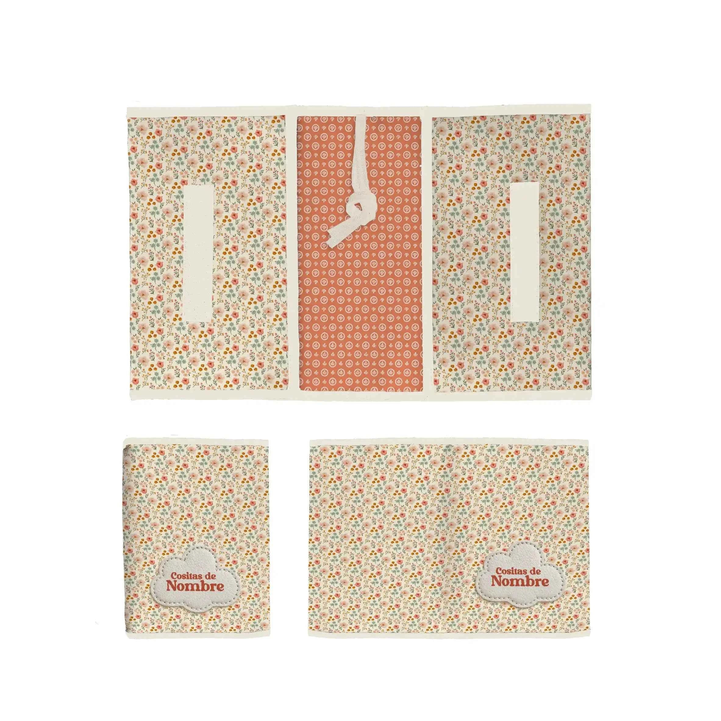 Portapañales con estampado Florecitas Vintage fabricado en España. Ideal para pañales, toallitas y documentación del bebé.